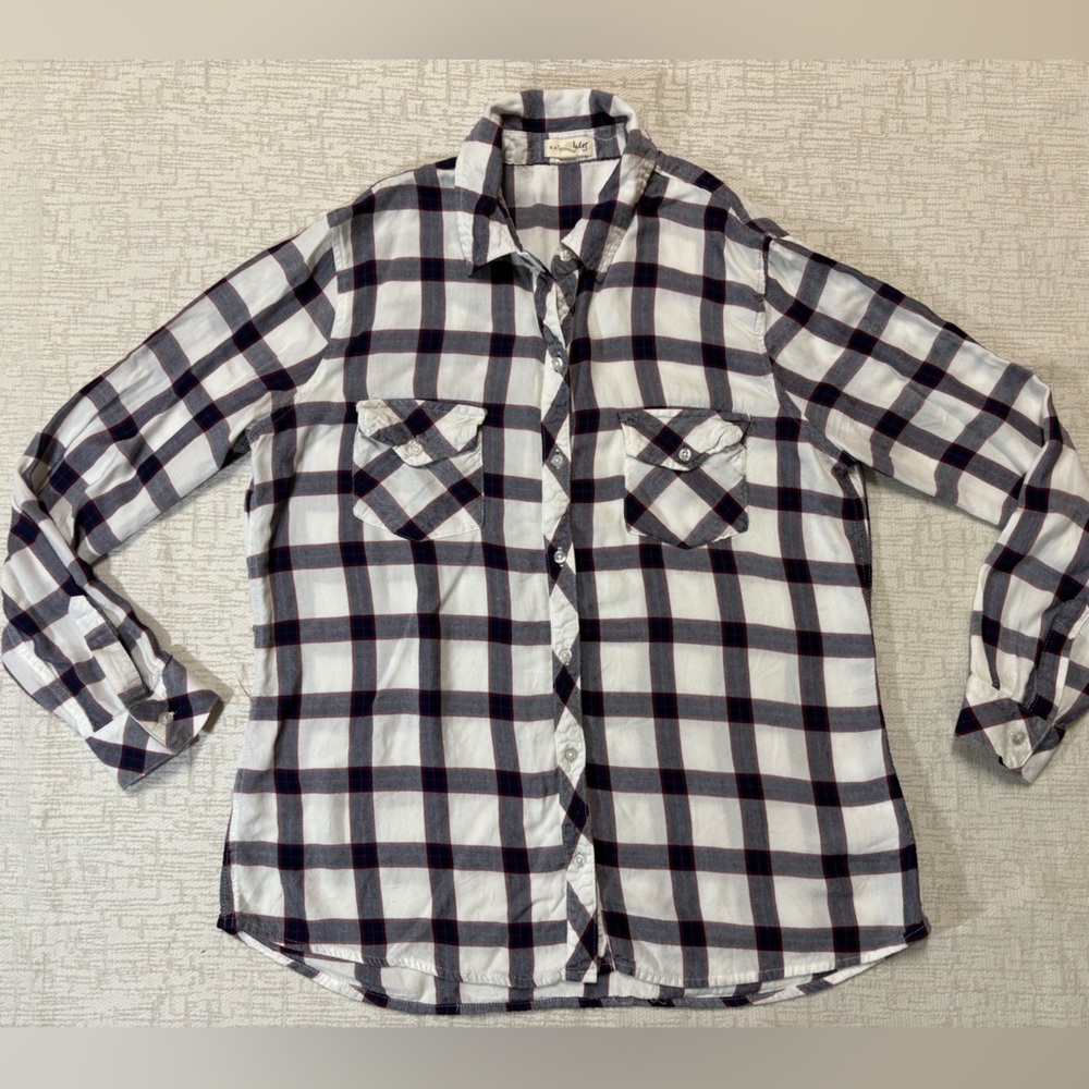 Madison Jules Women’s Large White and Blue Button Down Shirt with Classic Design